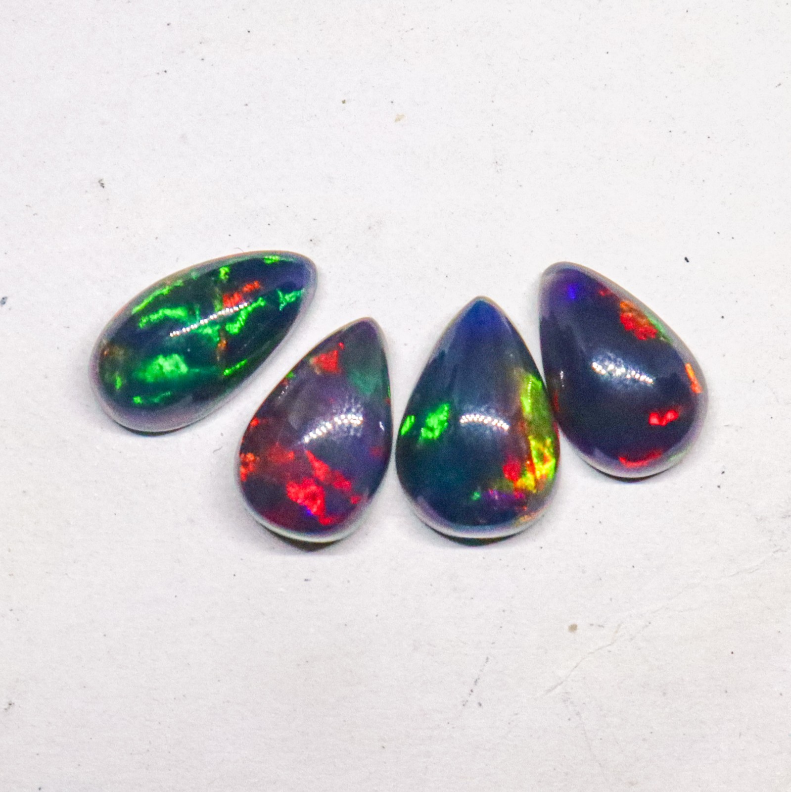 100Pcs AAA Natural Black Opal Pear Cabochon Multi Fire 12x8mm Wholesale Lot