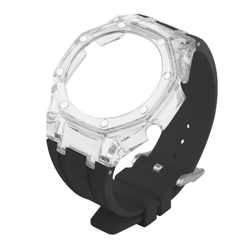Transparent Case Bezel With Rubber Band Strap Mod Kit For Casio GA2100/GA2110