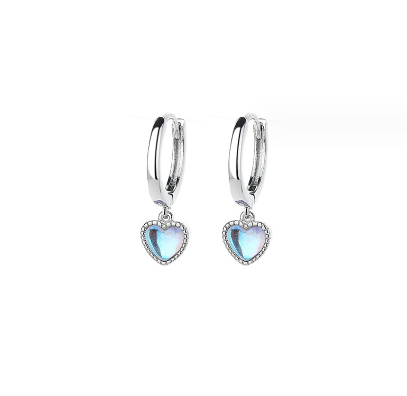 925 Sterling Silver LeverBack Hoop Drop Dangle Moonstone Heart Earrings TH3