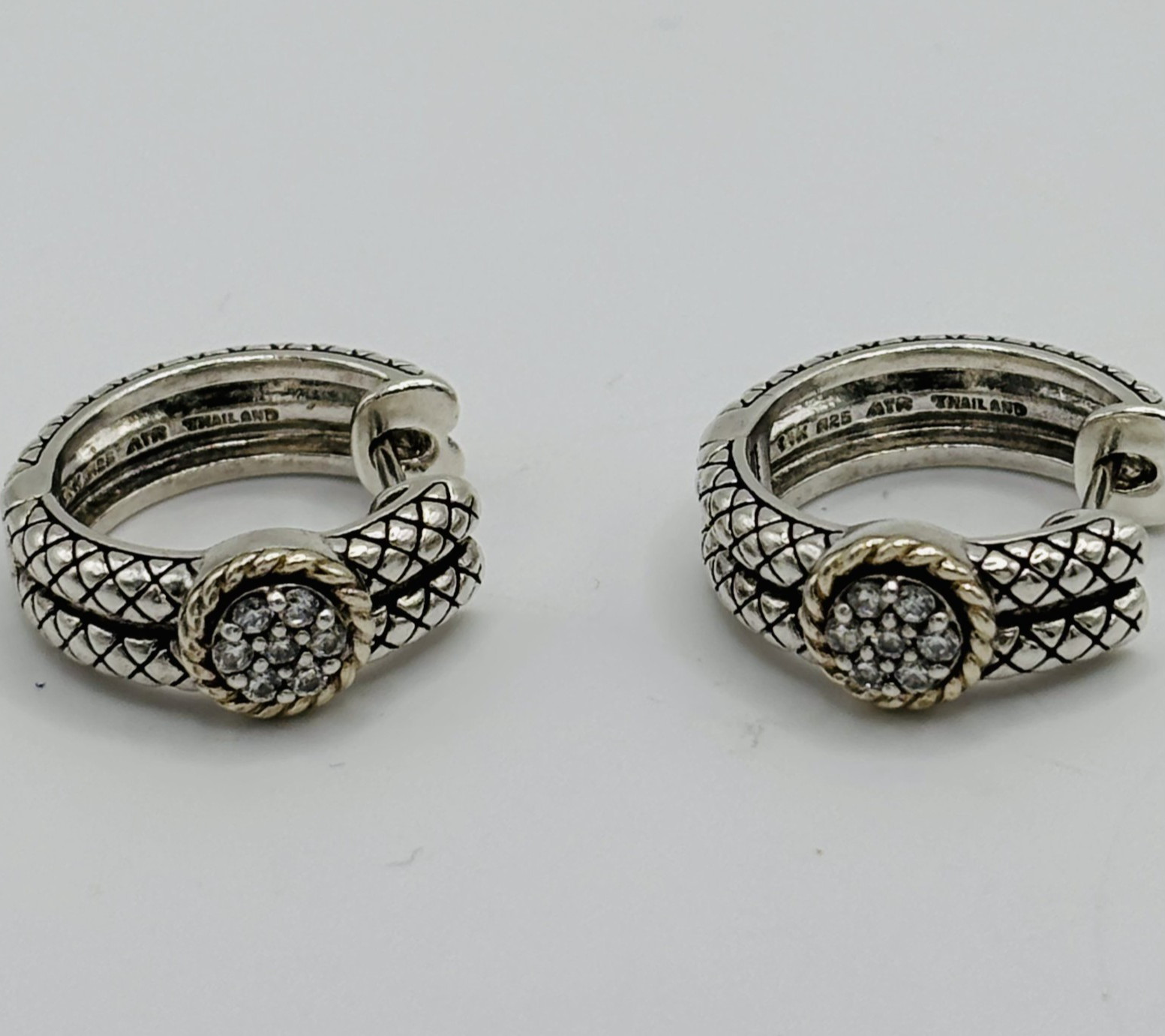 David Yurman Hoop Earings, 925 Sterling Silver, 6.9grms, CZ Stones