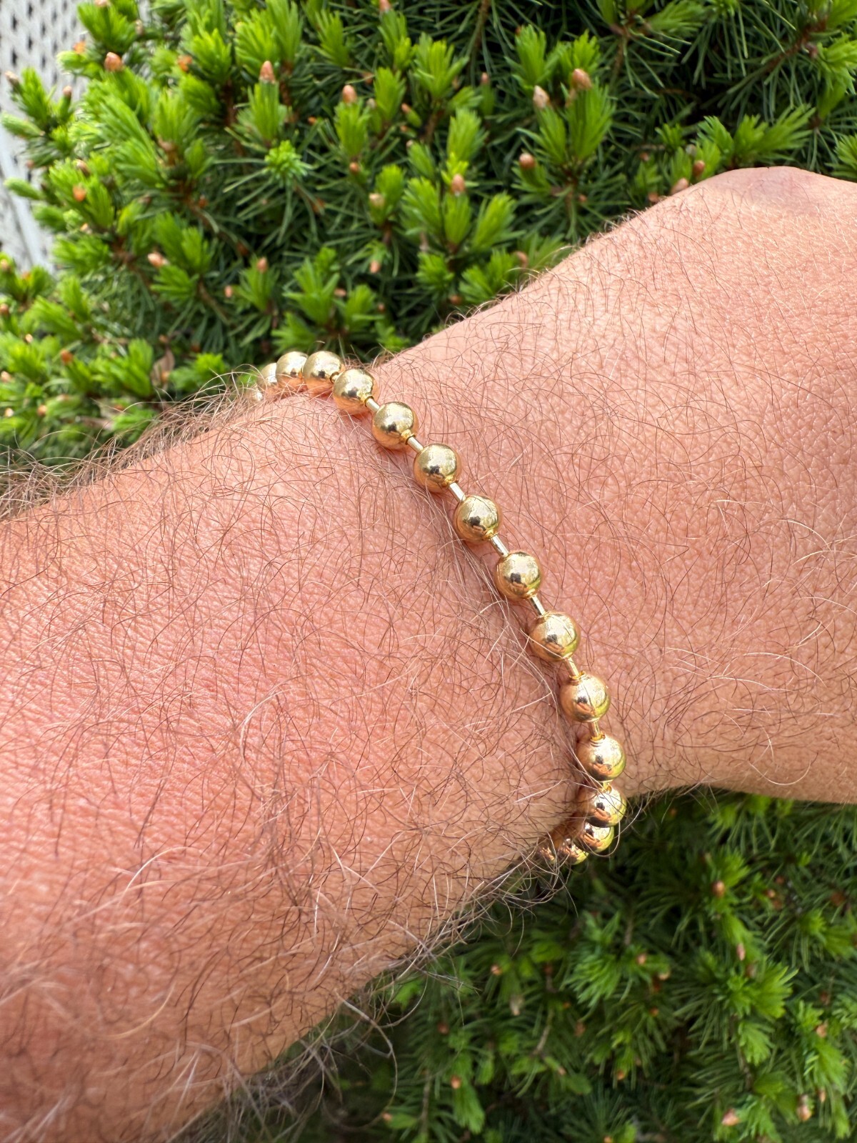 Men’s Solid 14k Gold Over 925 Silver Ball Bead Bracelet 5mm Thick Beads – 8″