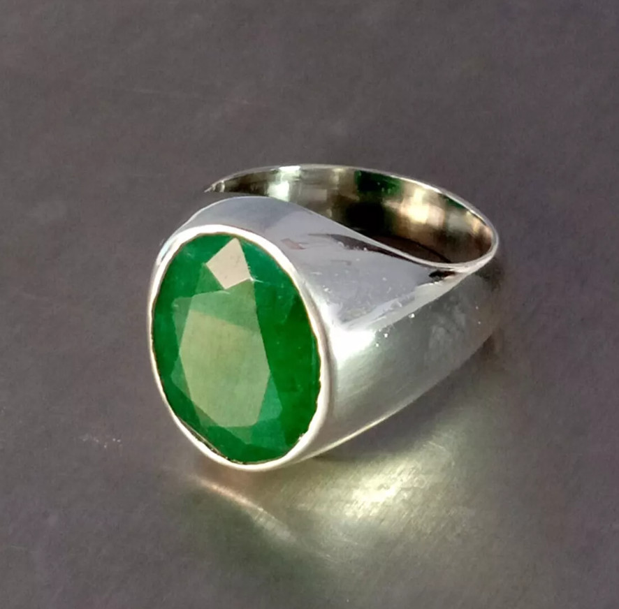 Natural Emerald Ring For Boys 925 Sterling Silver Handmade Signet Men’s Rings
