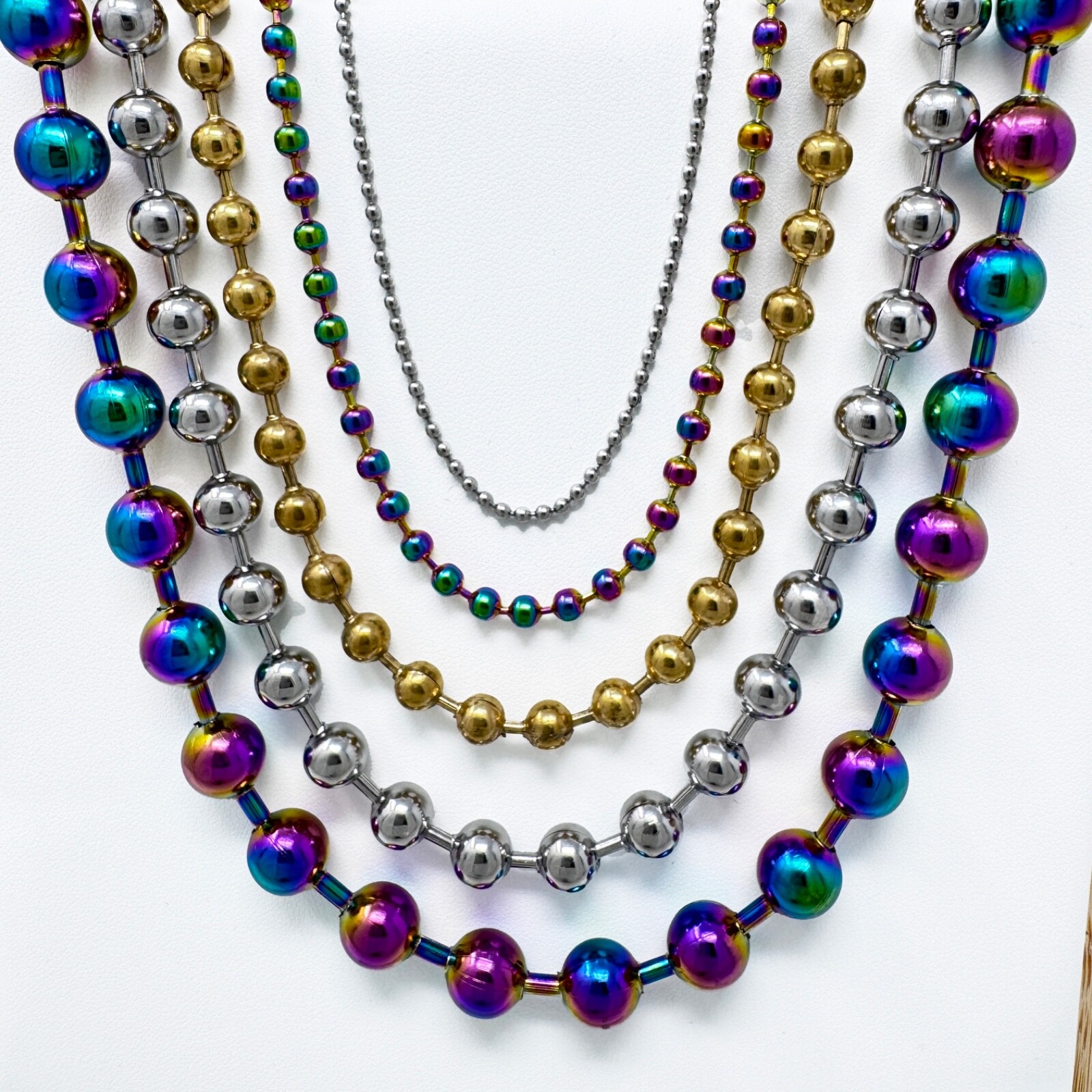 16-36″ Stainless Steel Bead Ball Necklace Silver Gold Multicolor 2/4/6/8/10mm