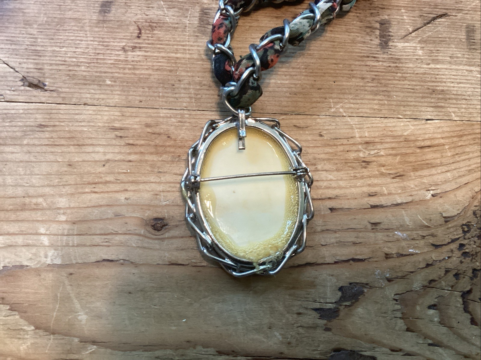 Butterfly Scrimshaw Hand Engraved Necklace Pendant & Fiber Woven Chain