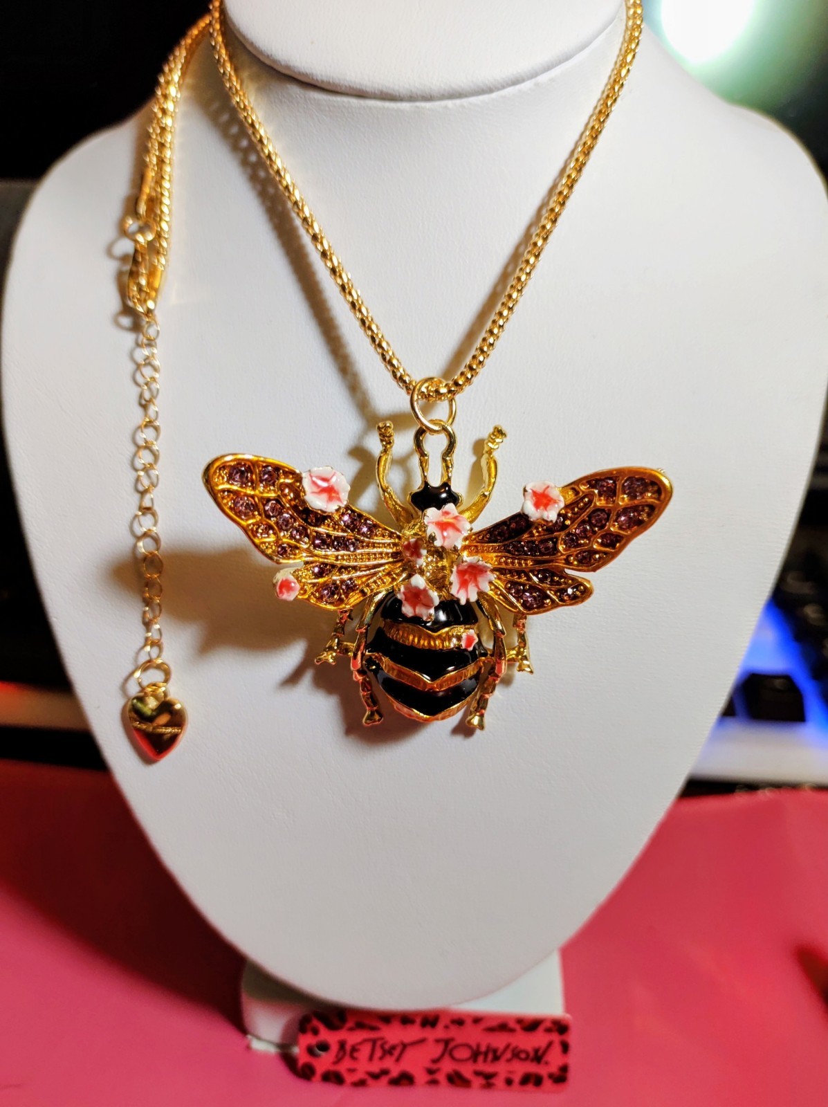 Betsey Johnson Yellow & Black Rhinestone Enamel Bumblebee Flowers Necklace