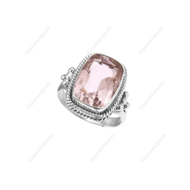 Rose Quartz Ring 925 Sterling Silver Band& Statement Handmade All Size