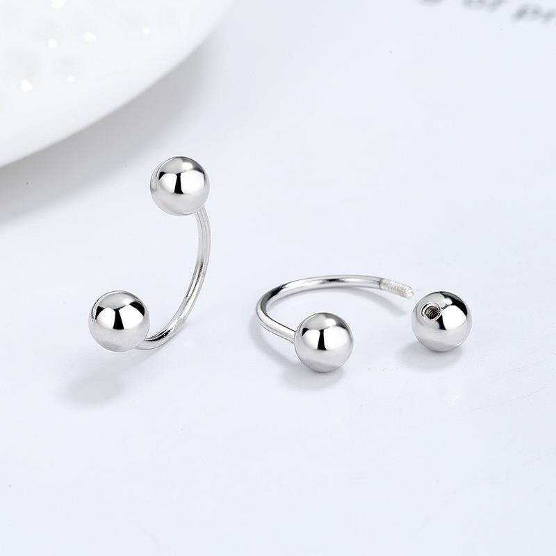 925 Sterling Silver U Shape Double Sided Ball Stud Earrings Jacket Screw Back
