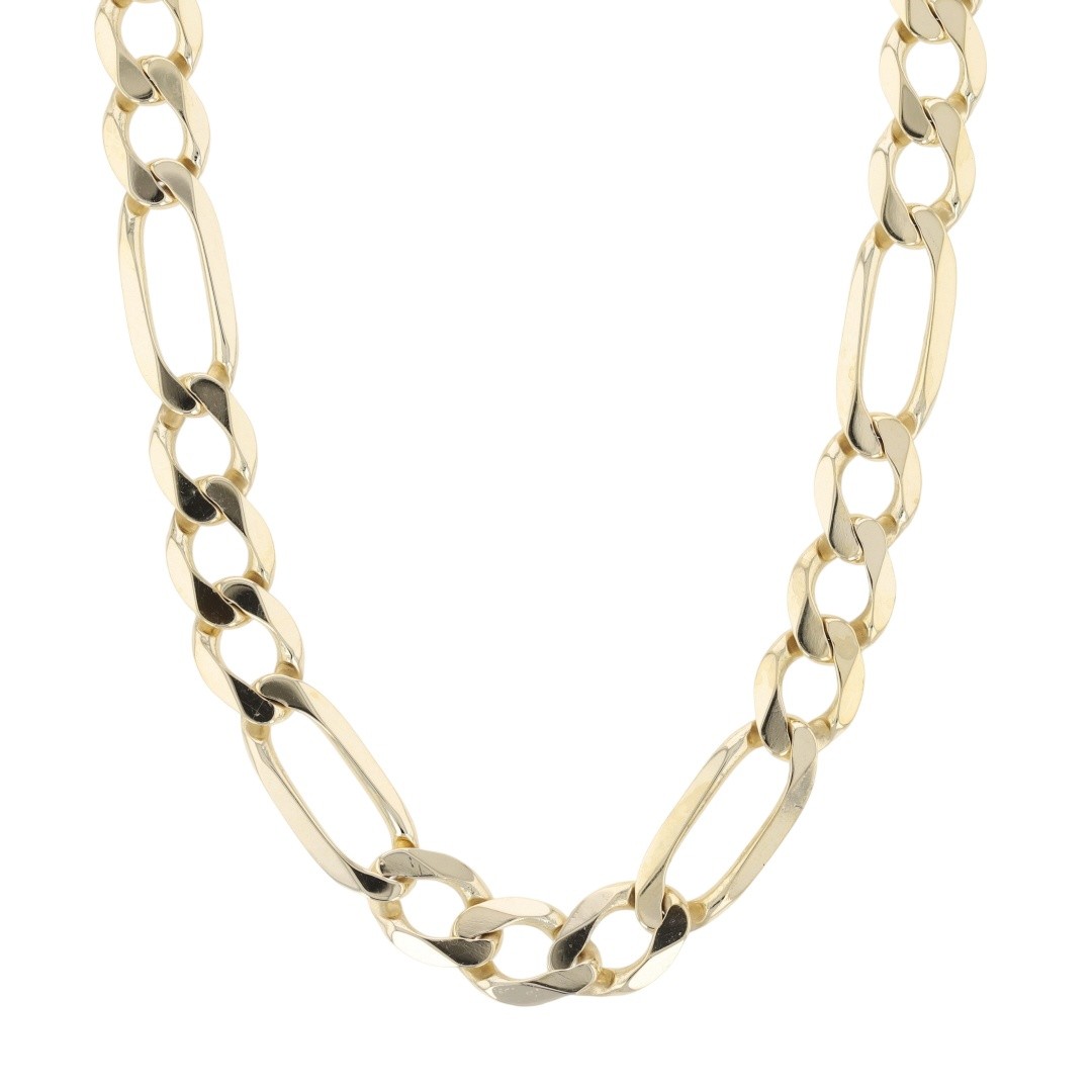 7.7mm Figaro Link Chain 23.5″ Necklace 10k Yellow Gold Italy 36.72 Grams