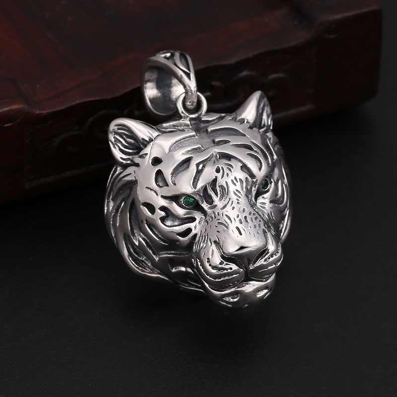 Pure 925 Sterling Silver Pendant Men Women Tiger Head Pendant Powerful TIGER