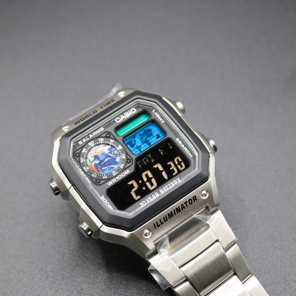 CASIO AE-1200WHD. Royale World Time Watch Mod. Negative Display – Earth Themed