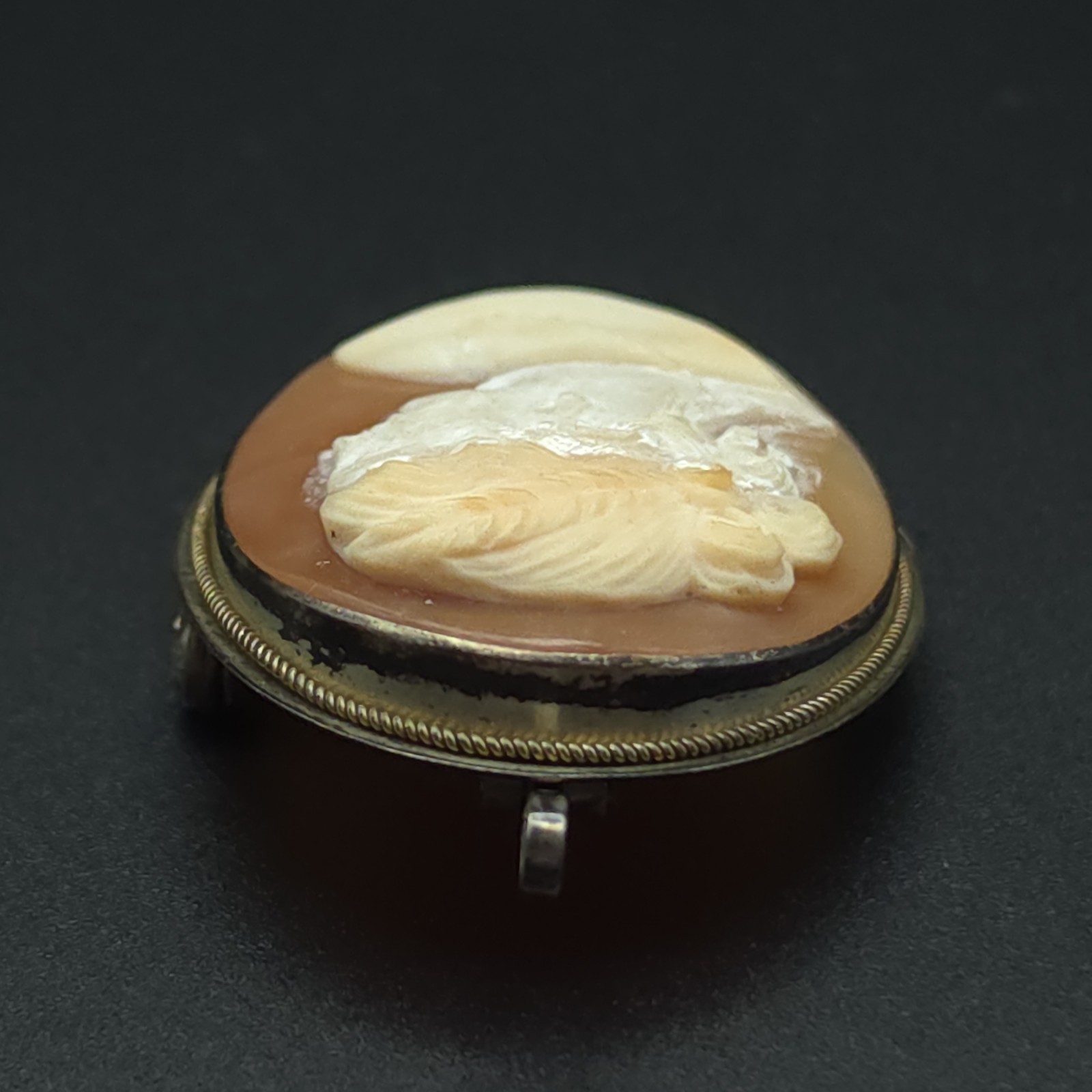 Antique 900 Silver Hand Carved Shell Cameo Brooch Pendant Convertible