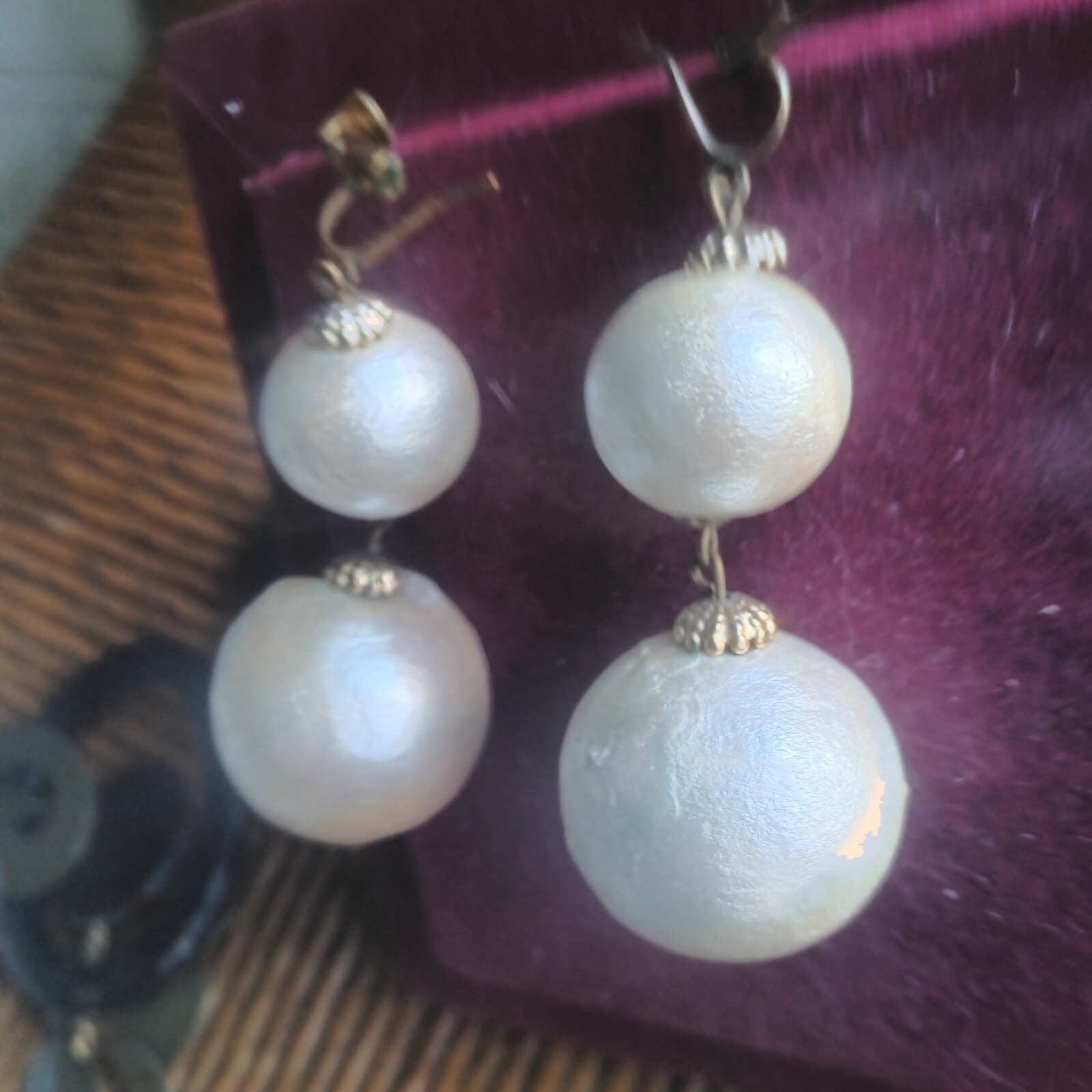 Stylish White Cotton Pearl Dangle EARRINGS 2.5″ Hook and Clip Combo