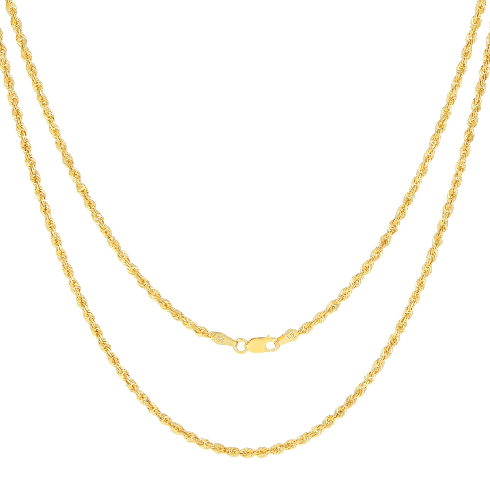 14K Yellow Gold Solid 2.5mm Rope Diamond Cut Chain Mens Women Necklace 16″- 30″