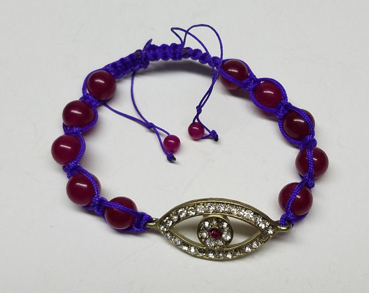 Evil Eye Purple Beads Adjust String Ethnic Bracelet Good Luck Protection Success