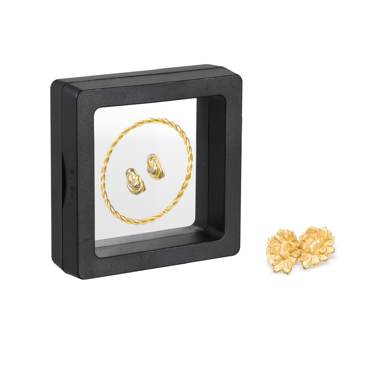 Floating Thin Film Display Box ABS Frame Case 5cm x 5cm x 2cm Black,Pack of 20