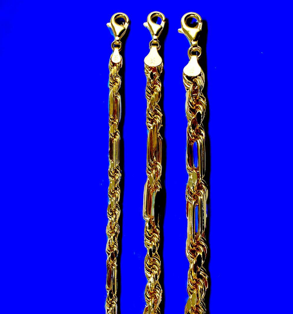 14K Yellow Gold Milano Figaro Rope Chain Bracelet Diamond Cut Real 4mm-10mm 7-9″