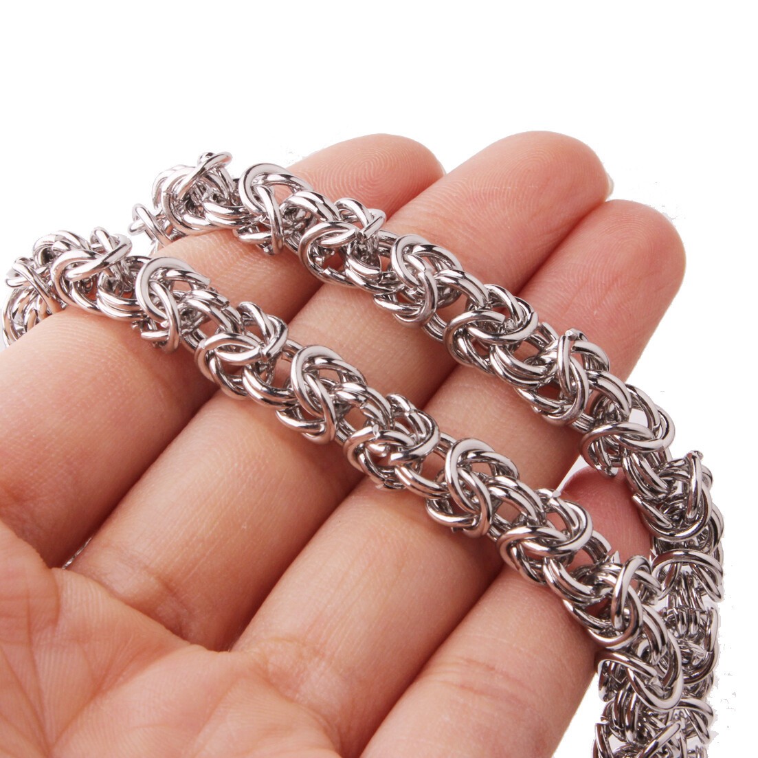 6/8/10mm Mens Chain Silver Tone Link Byzantine Stainless Steel Necklace Bracelet