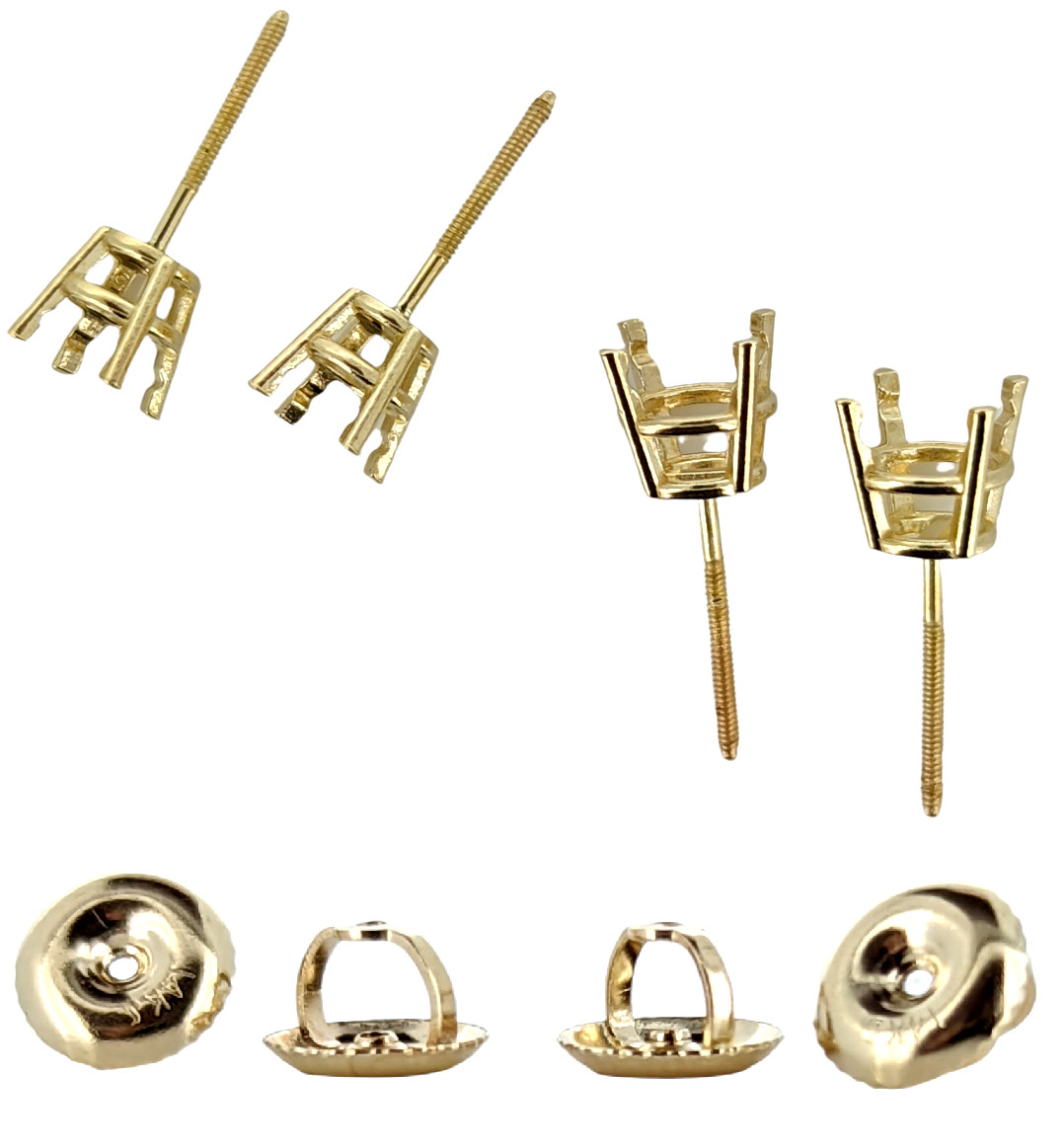 14K Yellow Gold Round Pre-Notched Stud Earring Mount Setting Threaded – 1 Piece