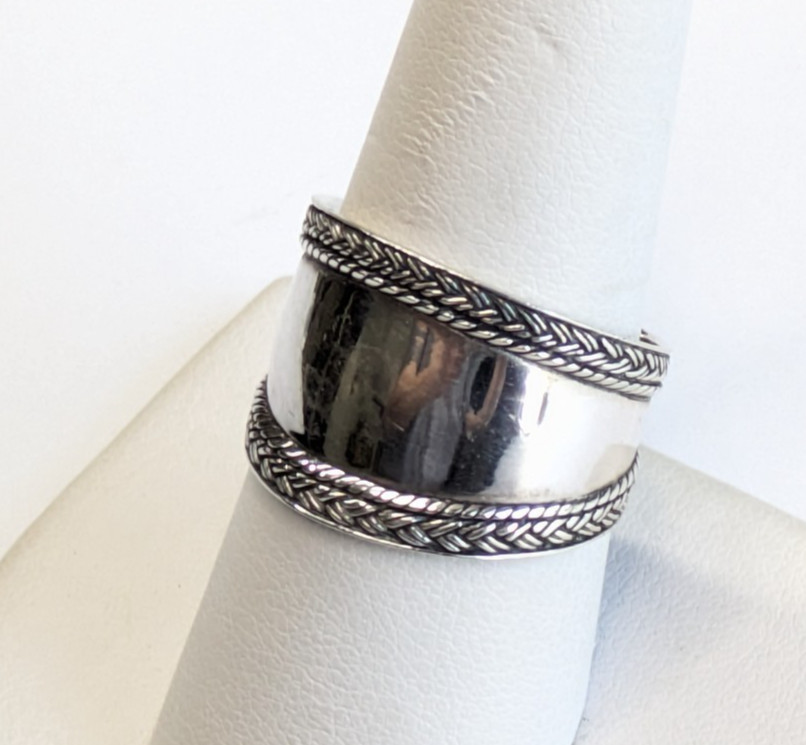 VTG Sterling Silver 925 Polished Braided Rope Edge 5/8″ Wide Sz 9 Band Ring
