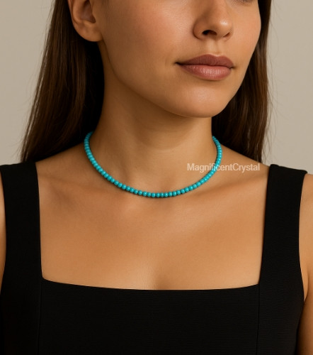 Natural 3mm Turquoise Choker Bead Queen Necklace Healing Reiki Energy Gifts