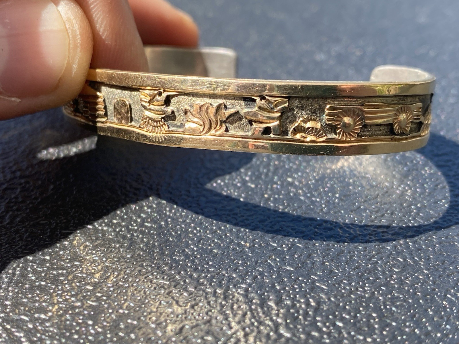 12K Gold Filled Sterling Silver Cuff Becenti Jr BCT Native American Story Teller