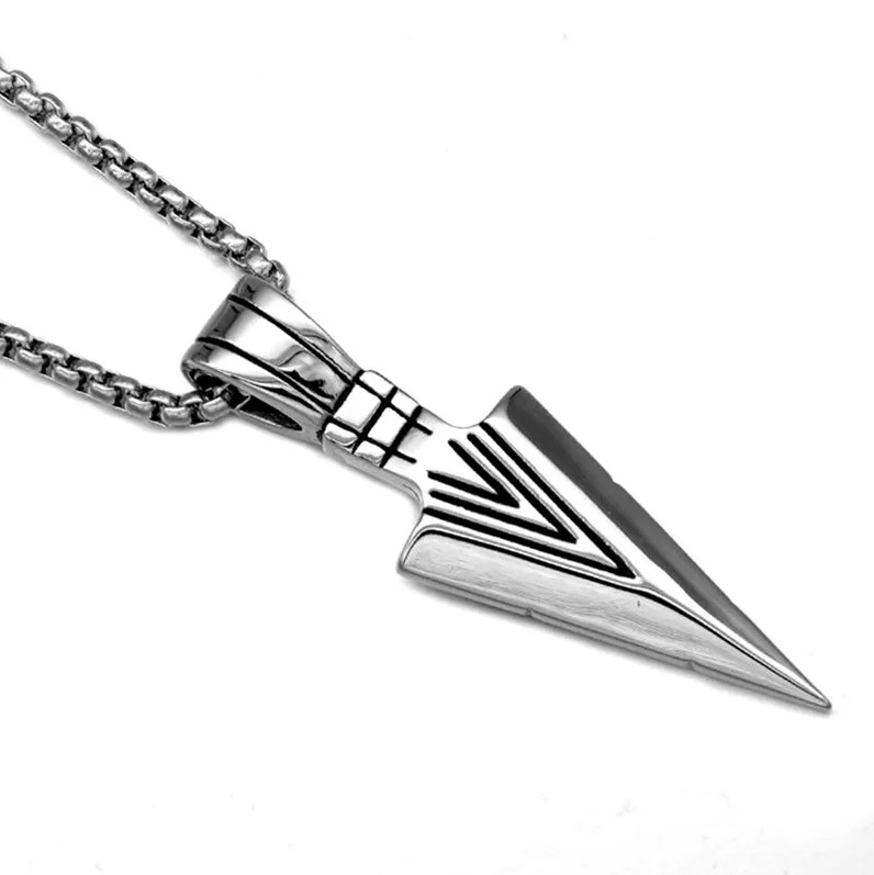 Silver Arrowhead Mens Arrow Pendant Necklace 24″ Chain – Native American Style
