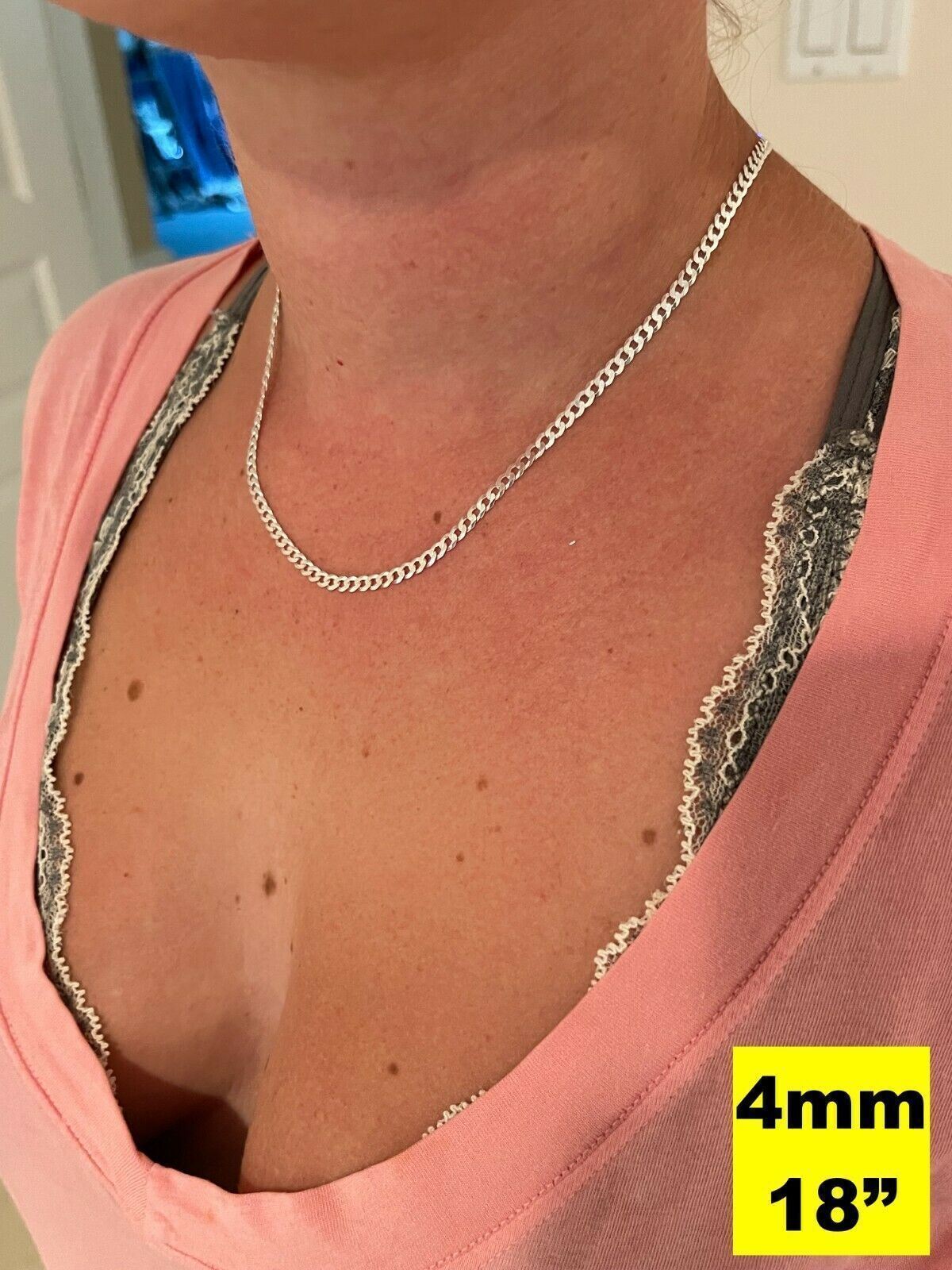 REAL Solid 925 Silver Flat Miami Curb Cuban Link Chain Necklace 3-11mm 16-30″