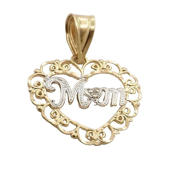 14k Yellow & White Gold Michael Anthony Diamond Mom Heart Necklace Pendant Charm