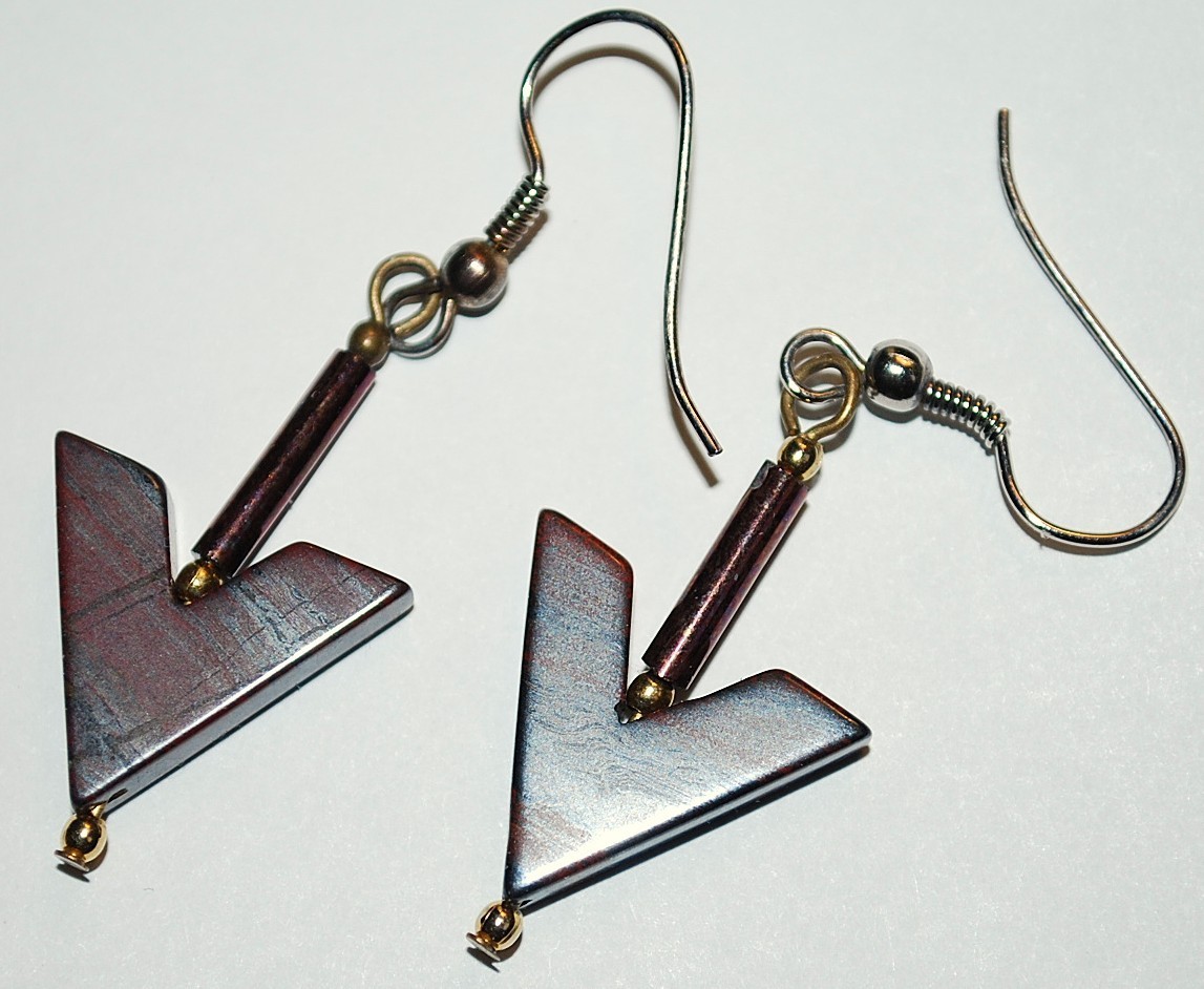 Hand Carved POLISHED ARROW POINTS Drop Dangle Earrings RED JASPER W PYRITE VEINS