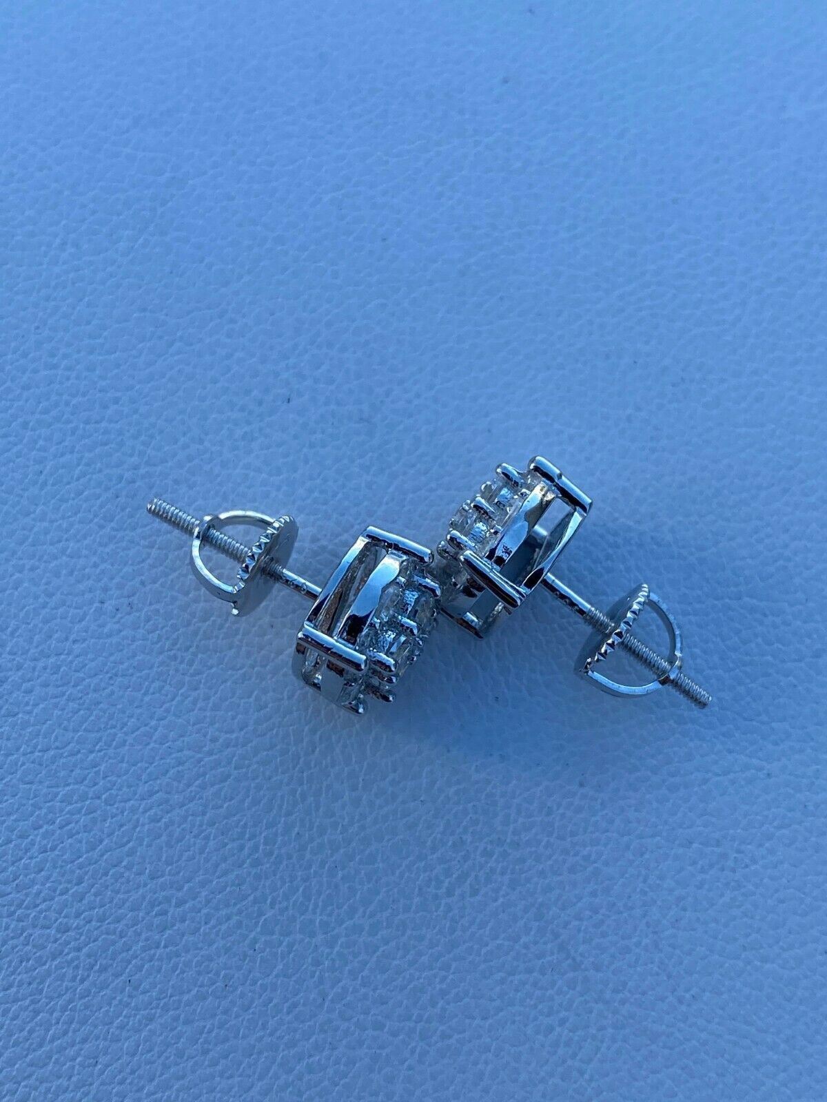 Real Solid 925 Silver Iced Simulated Diamonds Earrings 1/3″ Cluster Round Studs