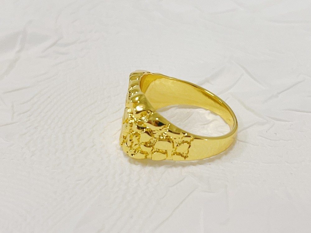 14K Solid Yellow Gold Square Nugget Ring 15mm Rough Texture Band Size 10 Jewelry