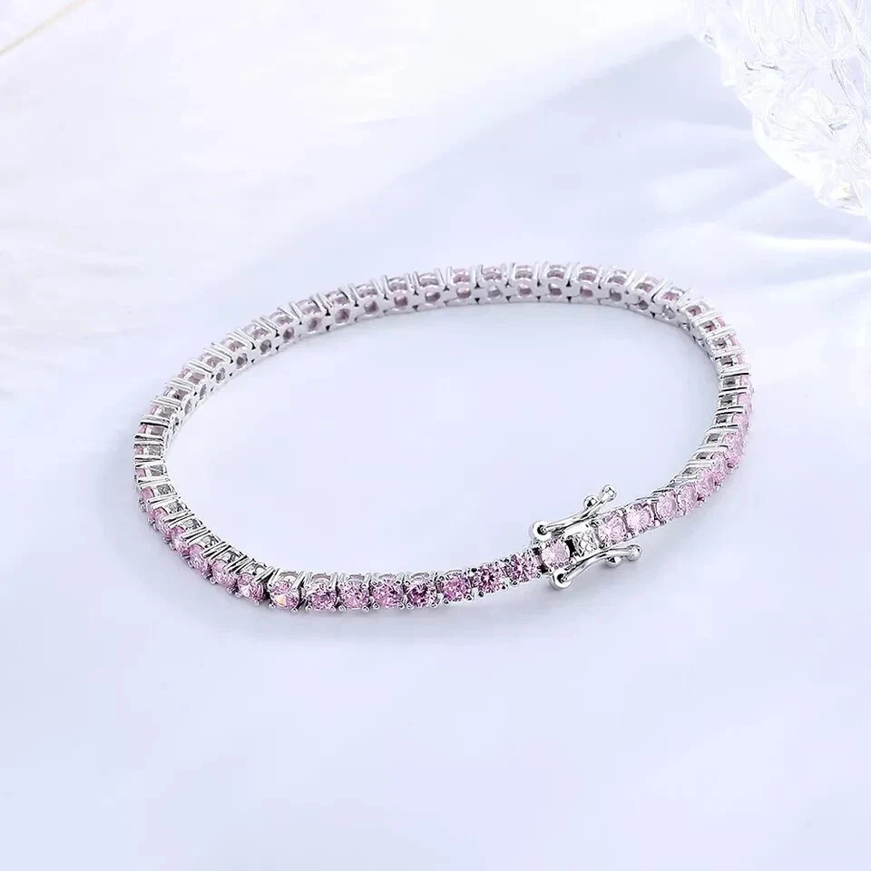 8Ct Round Lab Created Pink Sapphire Tennis Bracelet 14K White Gold Plated 7.5″In