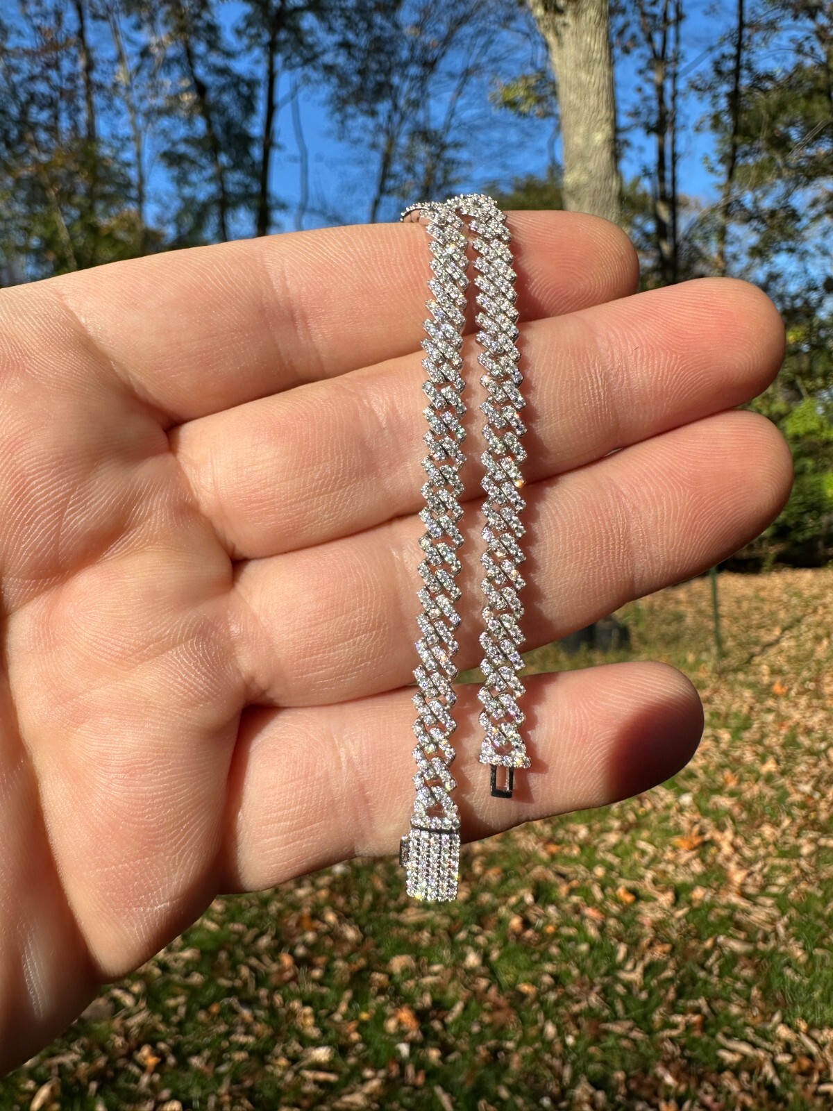 MOISSANITE Real Mini 5mm Micro Miami Cuban Link Prong Bracelet Iced 925 Silver