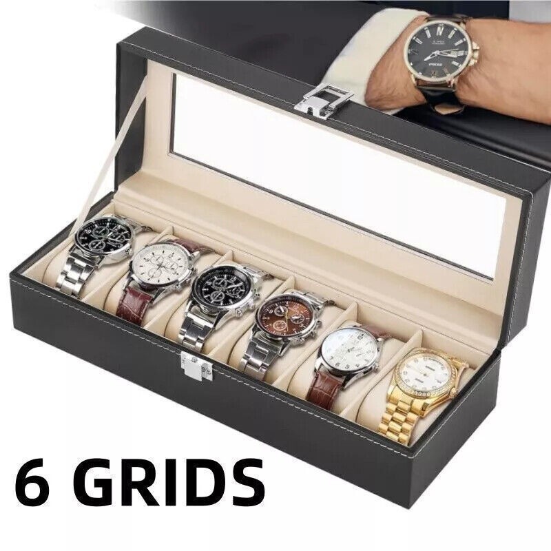 Watch Box Case Organizer 6 Slots Watches Holder Jewelry Storage Display Gift US