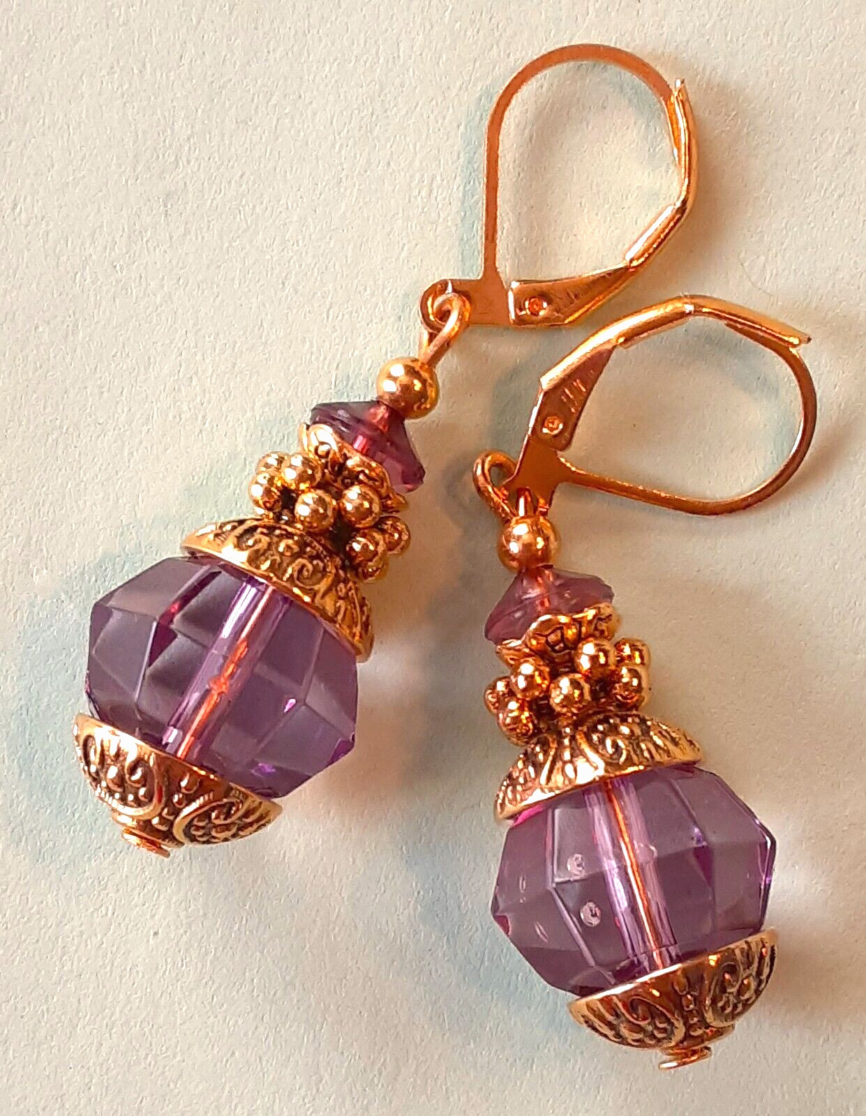 PLUM ACRYLIC CRYSTAL lightweight earrings GP LEVER BACK artisan XX