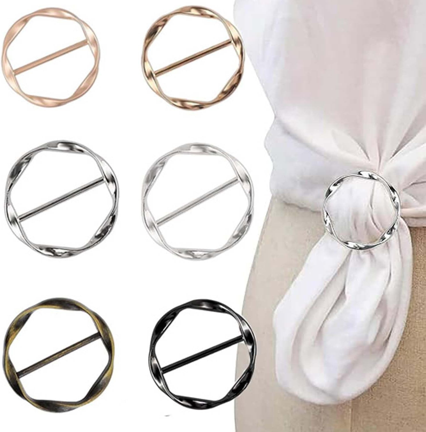6 PCS Scarf Clips and Ring T Shirt Clip for Women Fashion Metal Circle Buckle fo