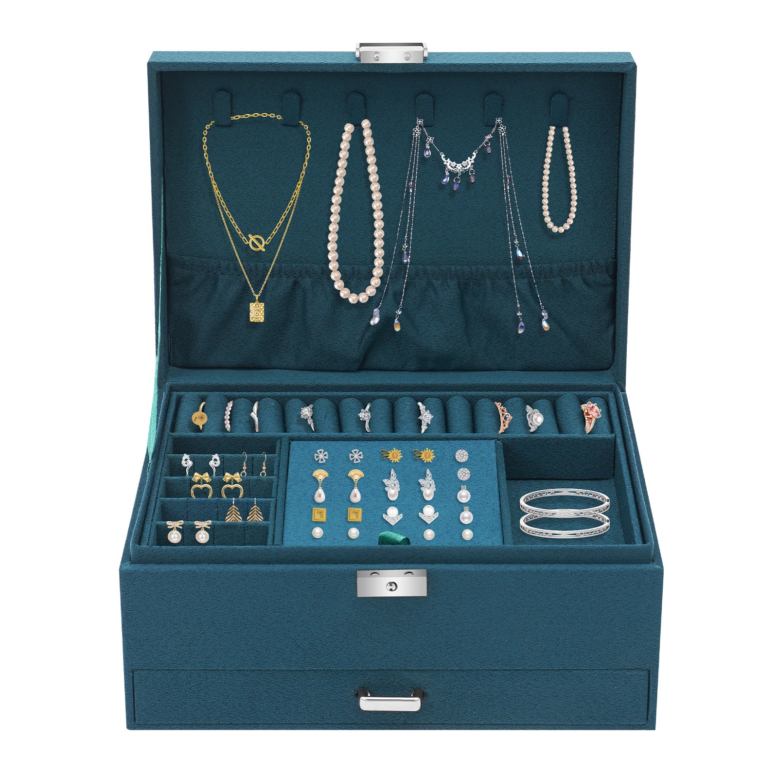 3 Layers Jewelry Box Organizer Large Capacity Ring Earring Necklace Storage New