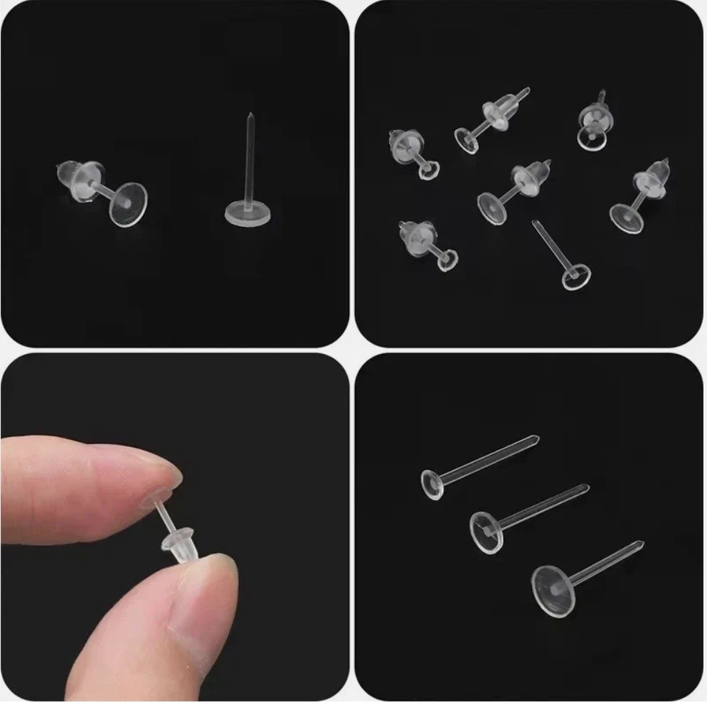100× Clearplastic/Acrylic Transparent/Clear Earrings Work/School Invisible Stud