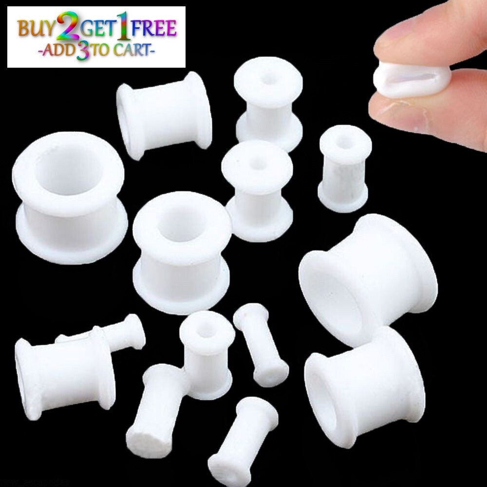 Pair 26MM-50MM SILICONE DOUBLE FLAT FLARE TUNNELS Gauges Thin Flesh Soft 1016