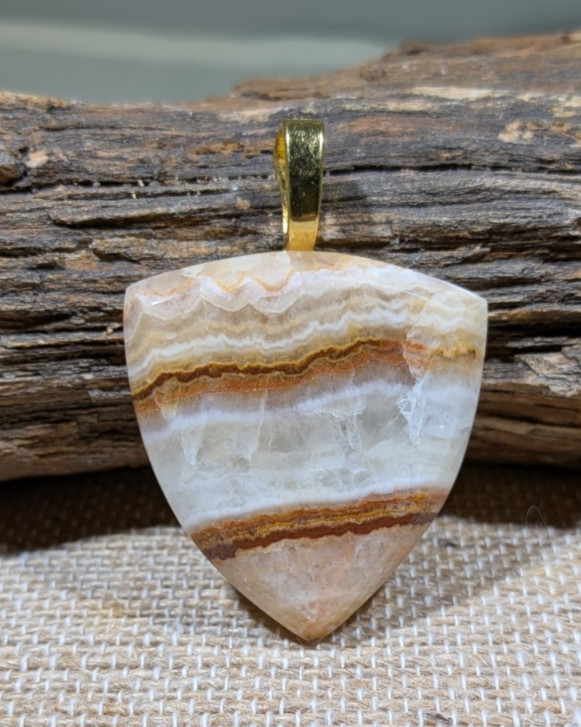 Hand Polished Banded Onyx Cabochon Pendant 33x31mm