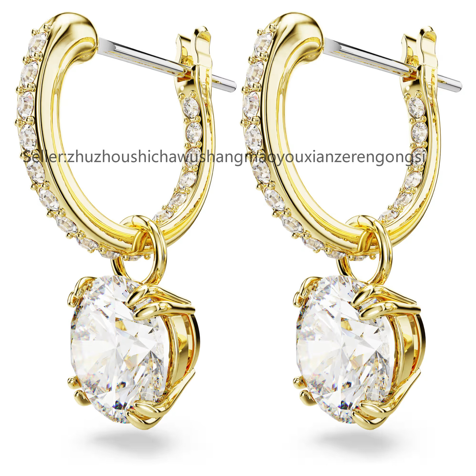 Stilla White Gold Tone Plated Drop Earrings Round Cut New