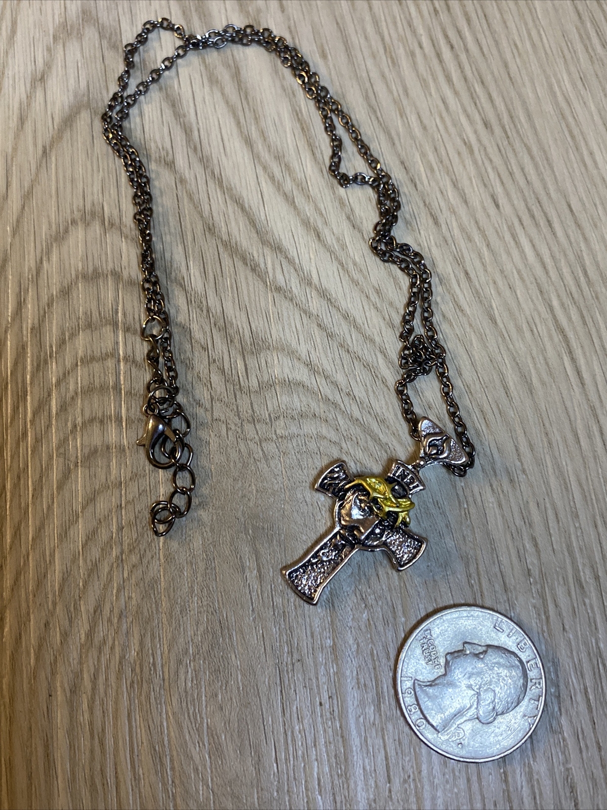 Religious Style Jesus Christ Face Silver Cross Gold Crown Pendant Necklace