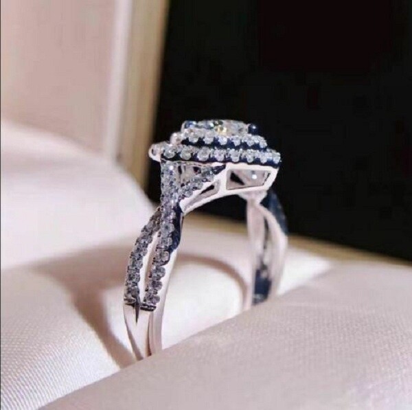 1.50Ct Lab Created Diamond Split Halo Engagement Ring 14k White Gold Finish