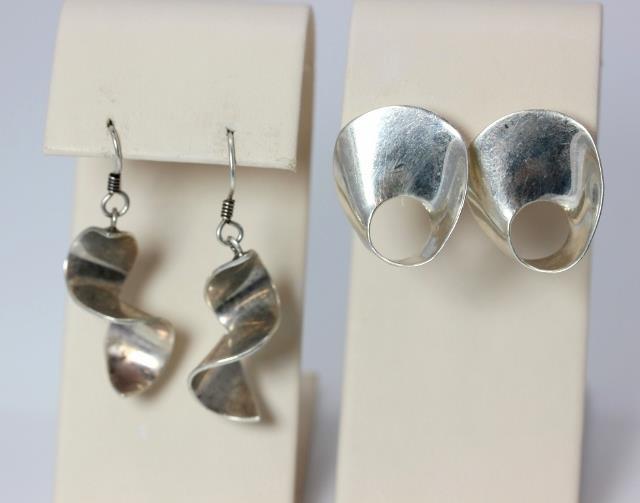Two Pair Vintage Sterling Silver Earrings the Spirals are Taxco TC-287 – 2342
