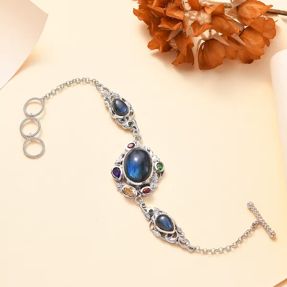 Labradorite and Multi Gem 19.35ct Celestial Garden Bracelet in Platinum Bond