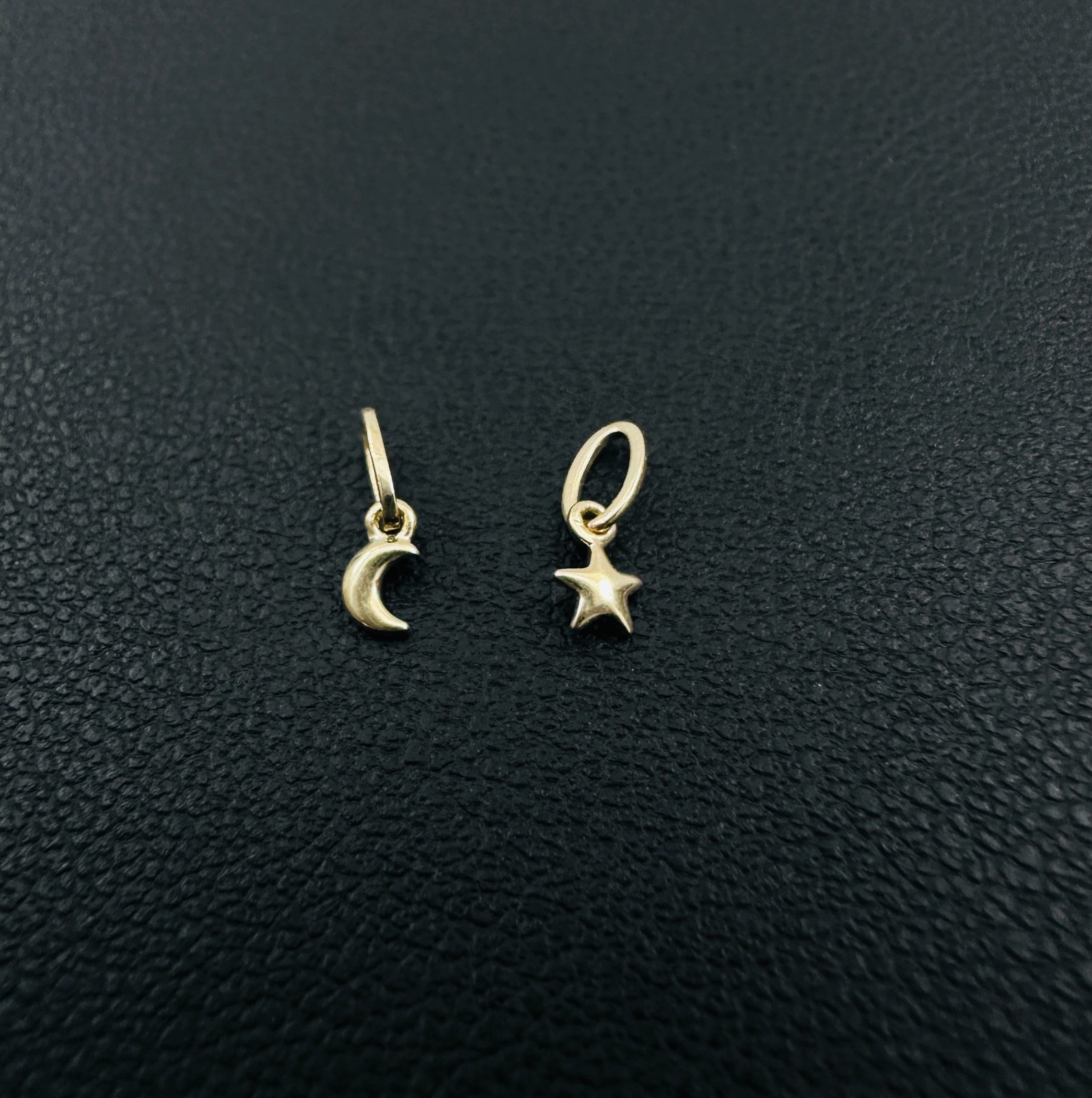 14K Solid Yellow Gold Tiny – Very Small Celestial Star & Moon Charm Pendant LOT