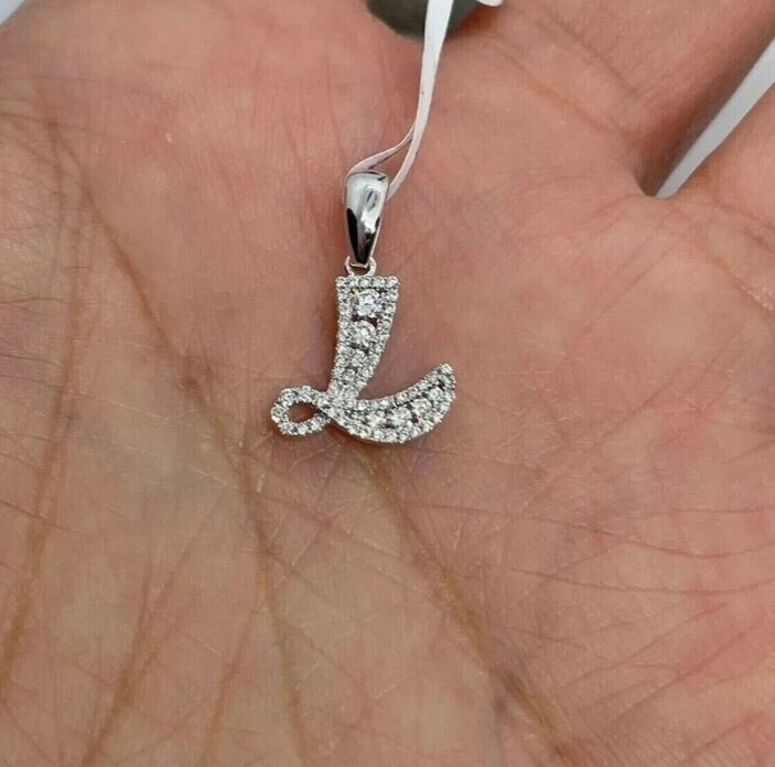 1.05Ct Round Lab Created Diamond Initial” L” Pendant 14K White Gold Plated