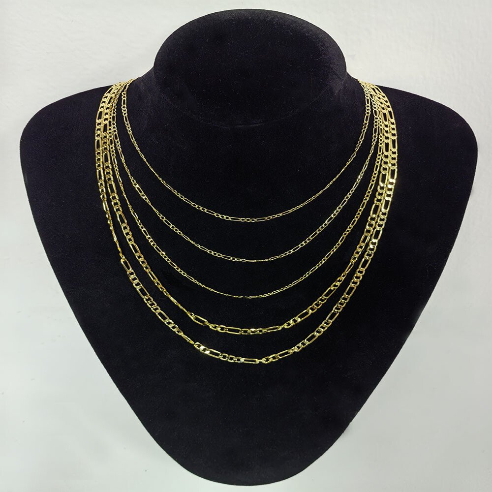 14K Solid Yellow Gold Necklace 2.5mm Figaro Chain Link +Lobster Claw Clasp