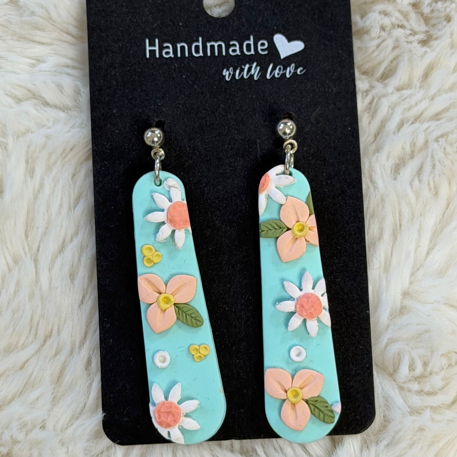 Handmade Floral Clay Earrings Cottagecore Daisy Garden Pastel Statement Dangles