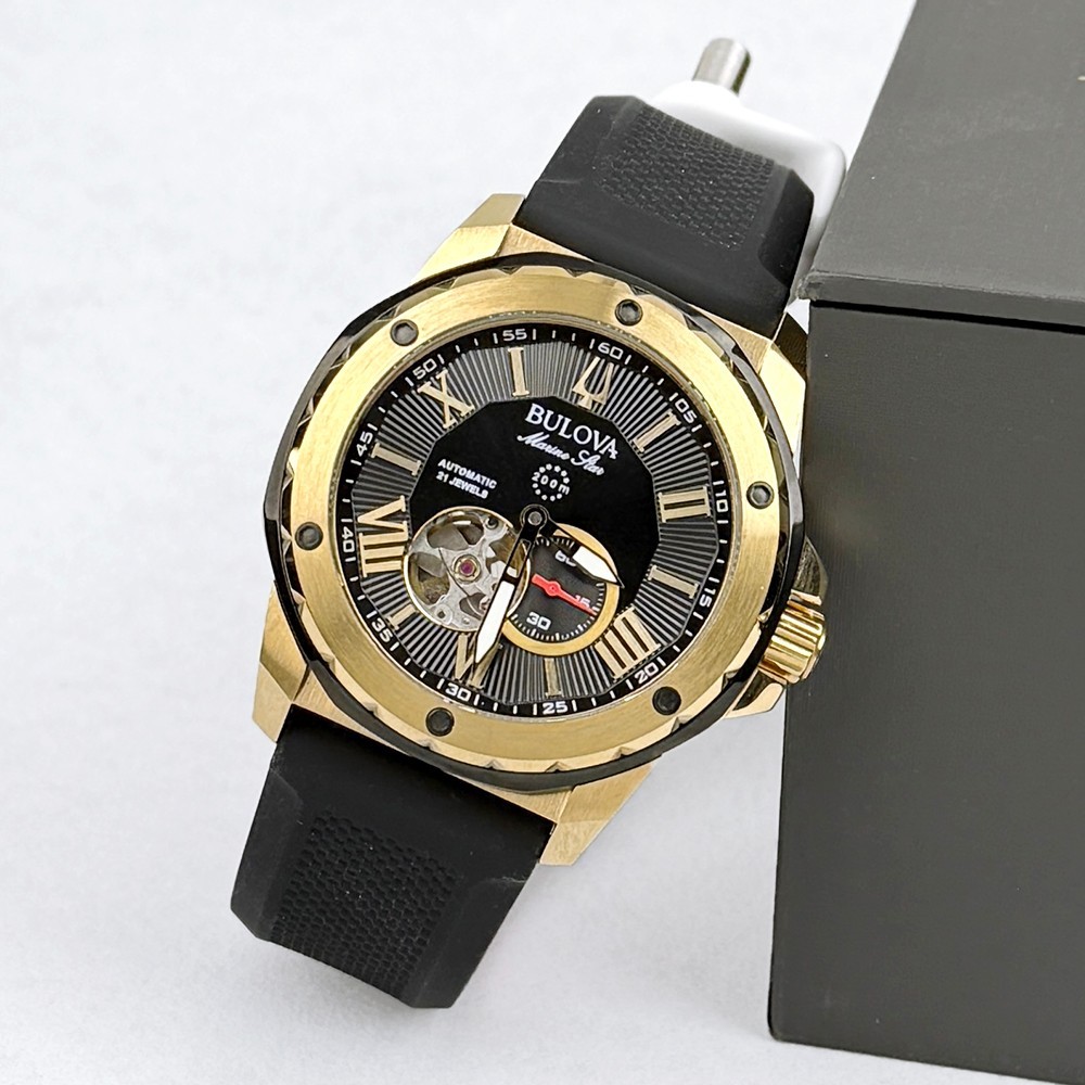 Bulova 98A272 Men’s Marine Star Series A Automatic Black Dial Rubber Strap Watch